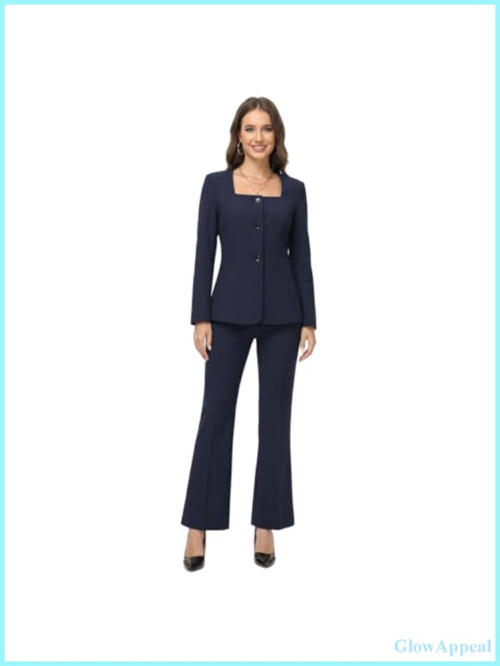 Women's 2-Piece Pantsuit Square Neck Blazer Bootcut Pants Office Set